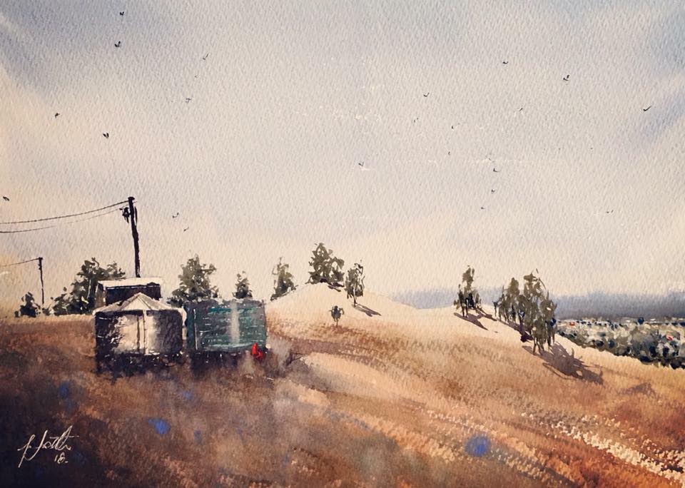 Watercolour Painting by Tony White titled Somewhere Outside Yass