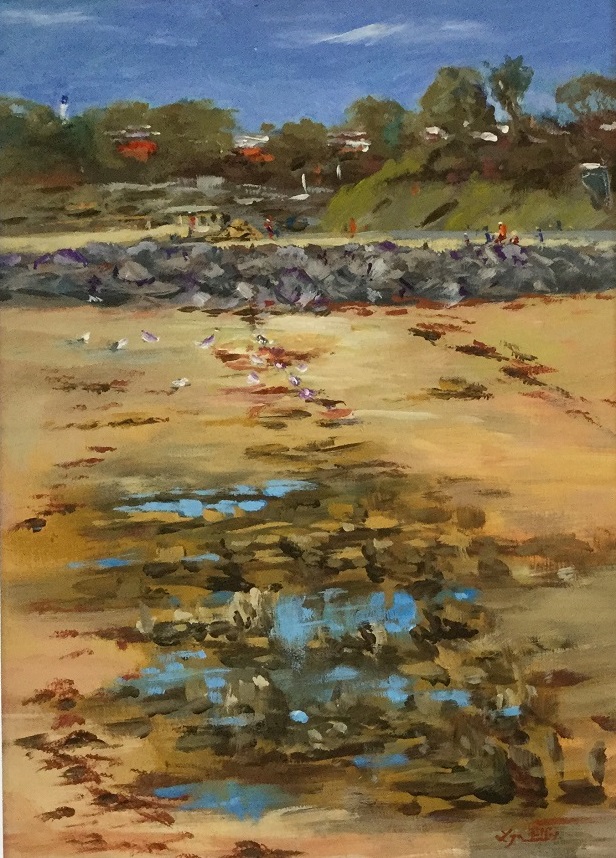 Acrylic Painting by Lyn Ellis titled Rocks and Reflections