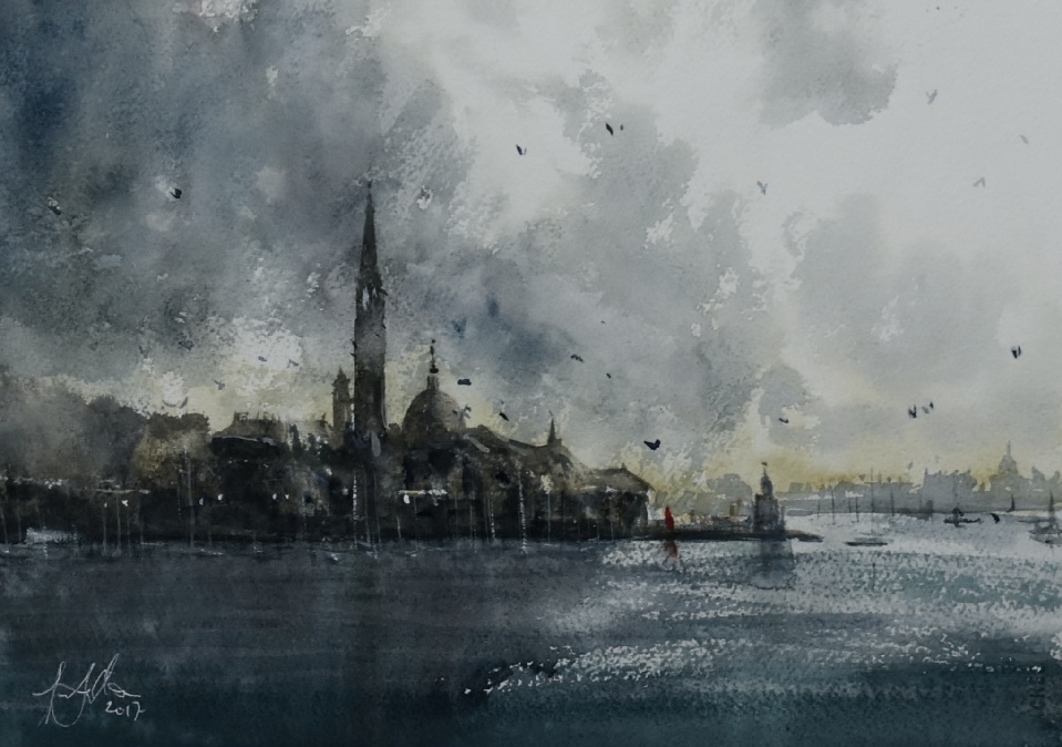 Watercolour Painting by Tony White titled Venice Approaching Storm