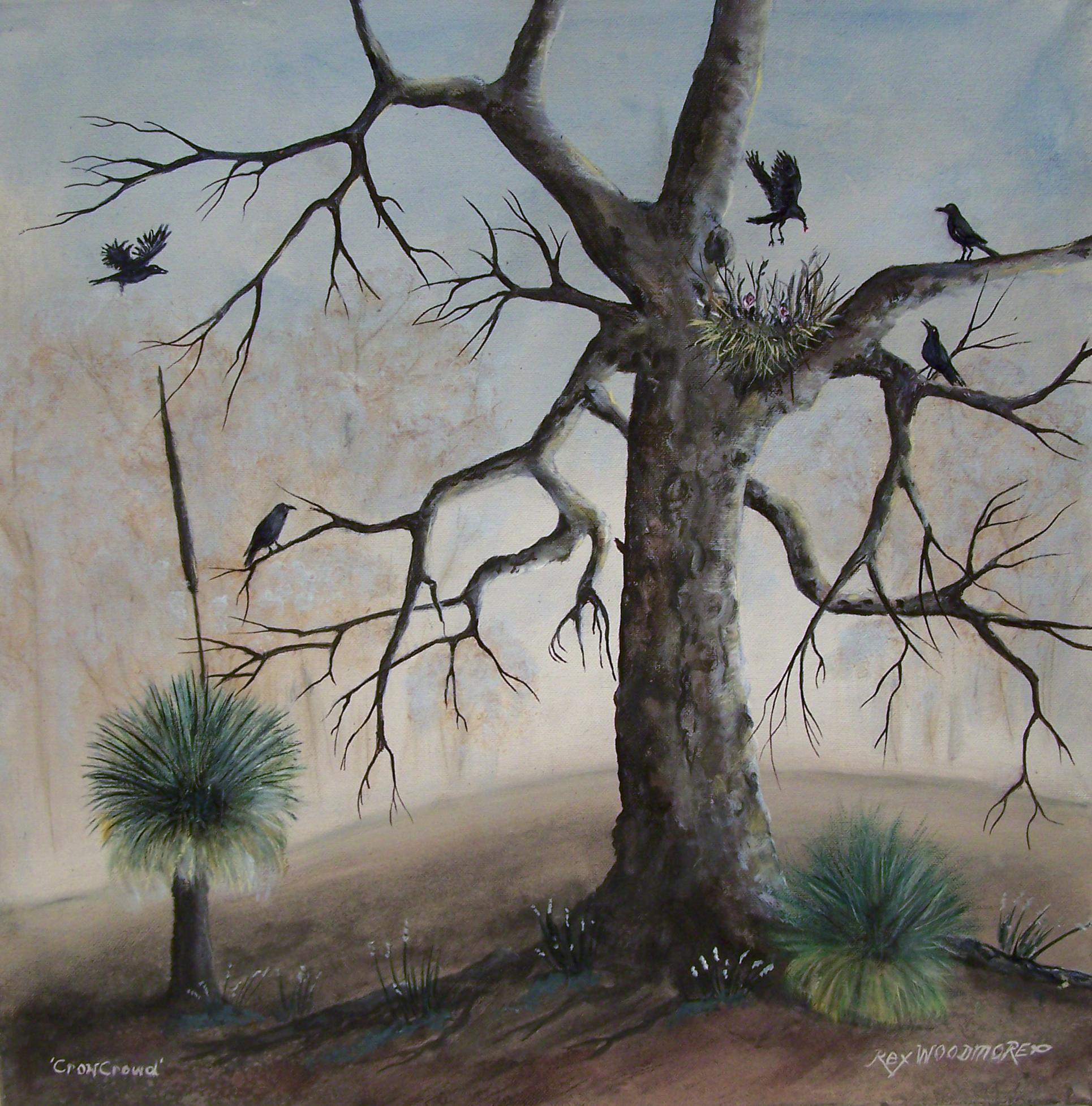 Acrylic Painting by Rex Woodmore titled Crow Crowd