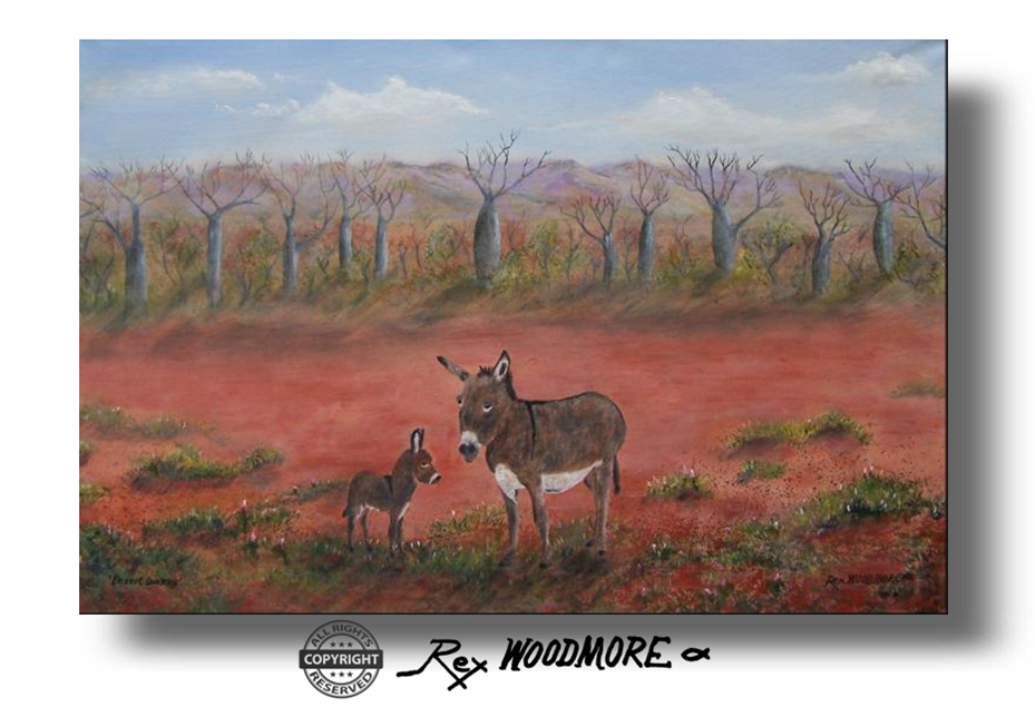 Acrylic Painting by Rex Woodmore titled Desert Donkeys