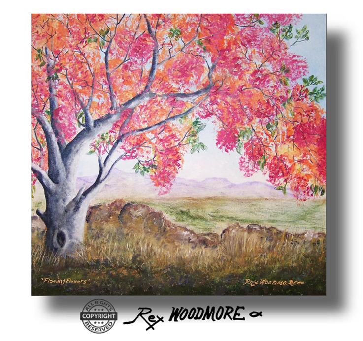 Acrylic Painting by Rex Woodmore titled Flaming Flowers