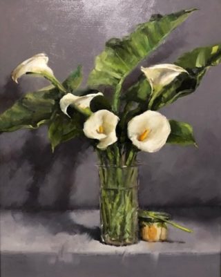 An Oil painting by Joan Denner depicting Still Life Flowers and titled Lilies