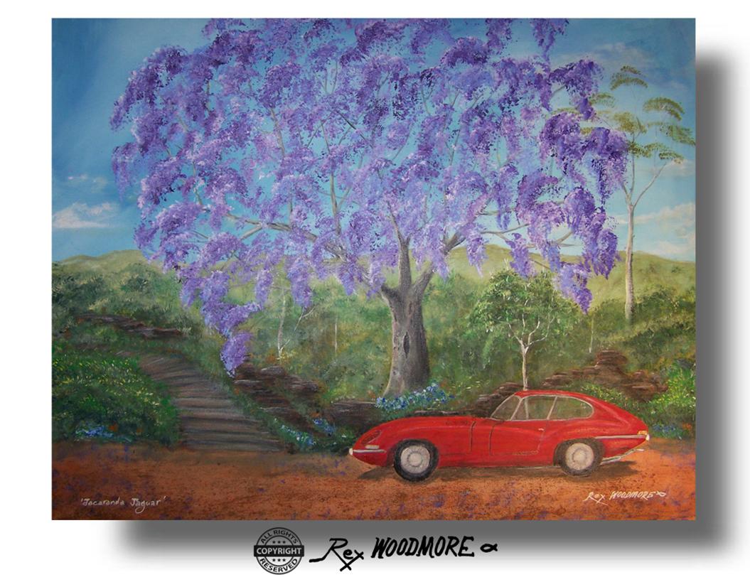 Acrylic Painting by Rex Woodmore titled Jacaranda Jaguar