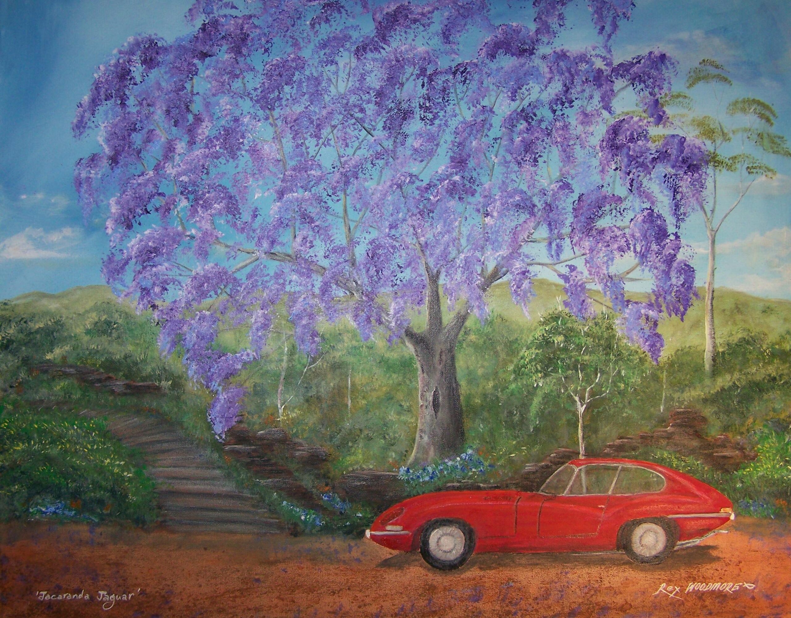Acrylic Painting by Rex Woodmore titled Jacaranda Jaguar