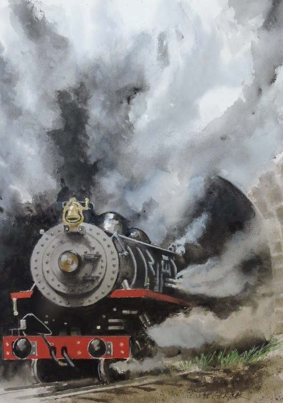 Watercolour Painting by Jeff Gilmour titled Steam Train
