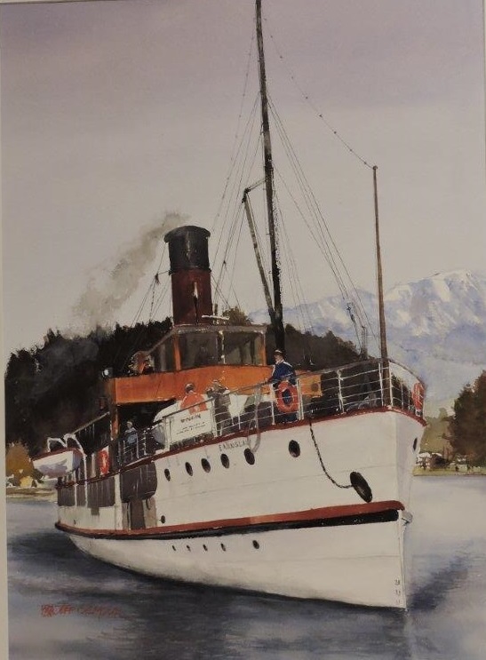 Watercolour Painting by Jeff Gilmour titled Earnslaw NZ