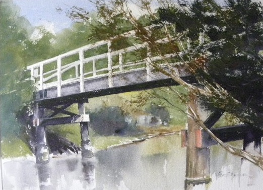 Watercolour Painting by Jeff Gilmour titled Bridge over Kananook Creek, Frankston