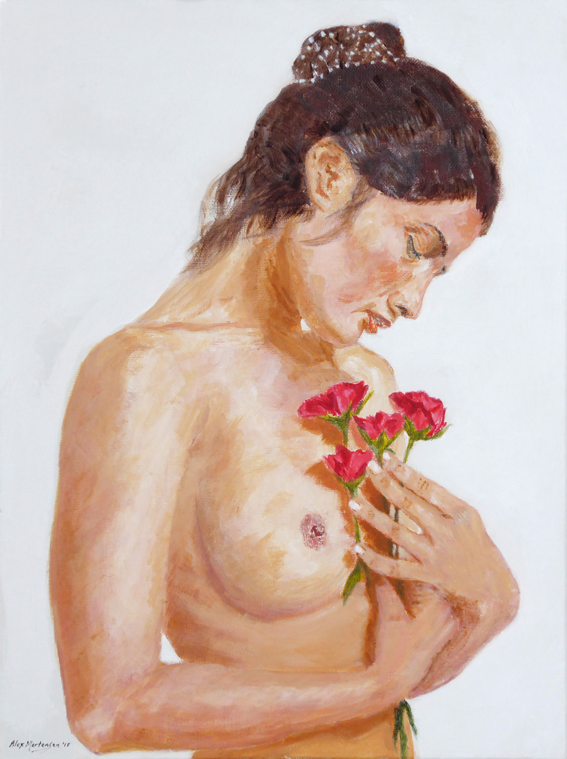 Acrylic Painting by Alex Mortensen titled Young Woman with Flowers