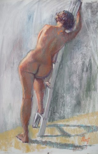 A Pastel painting by Penelope Gilbert-Ng in the Realist Impressionist style  depicting Woman Nude and titled Maeve