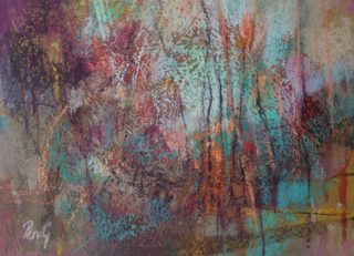 A Pastel painting by Penelope Gilbert-Ng in the Abstract style  depicting Landscape Bush and titled Bush Walk