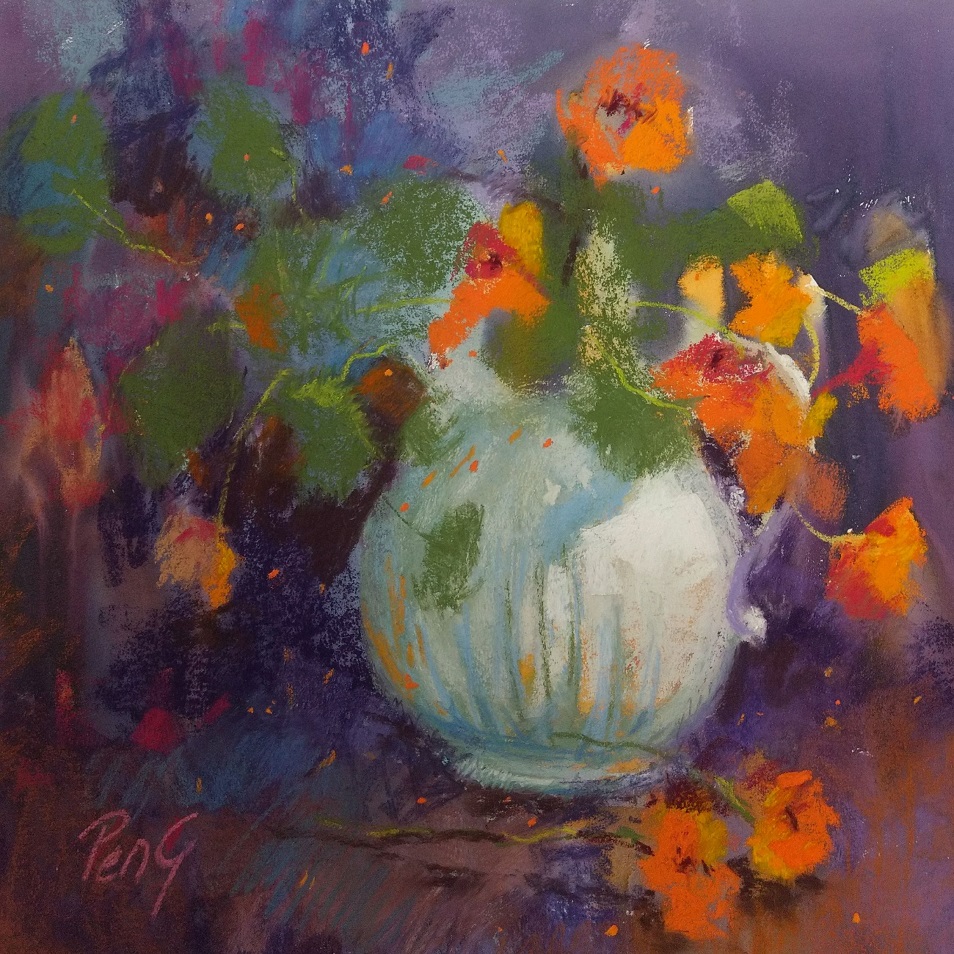 Pastel Painting by Penelope Gilbert-Ng titled Nasturtiums