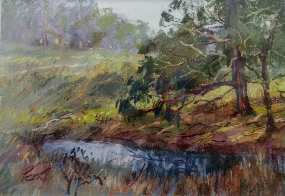 Pastel Painting by Penelope Gilbert-Ng titled Farm Creek