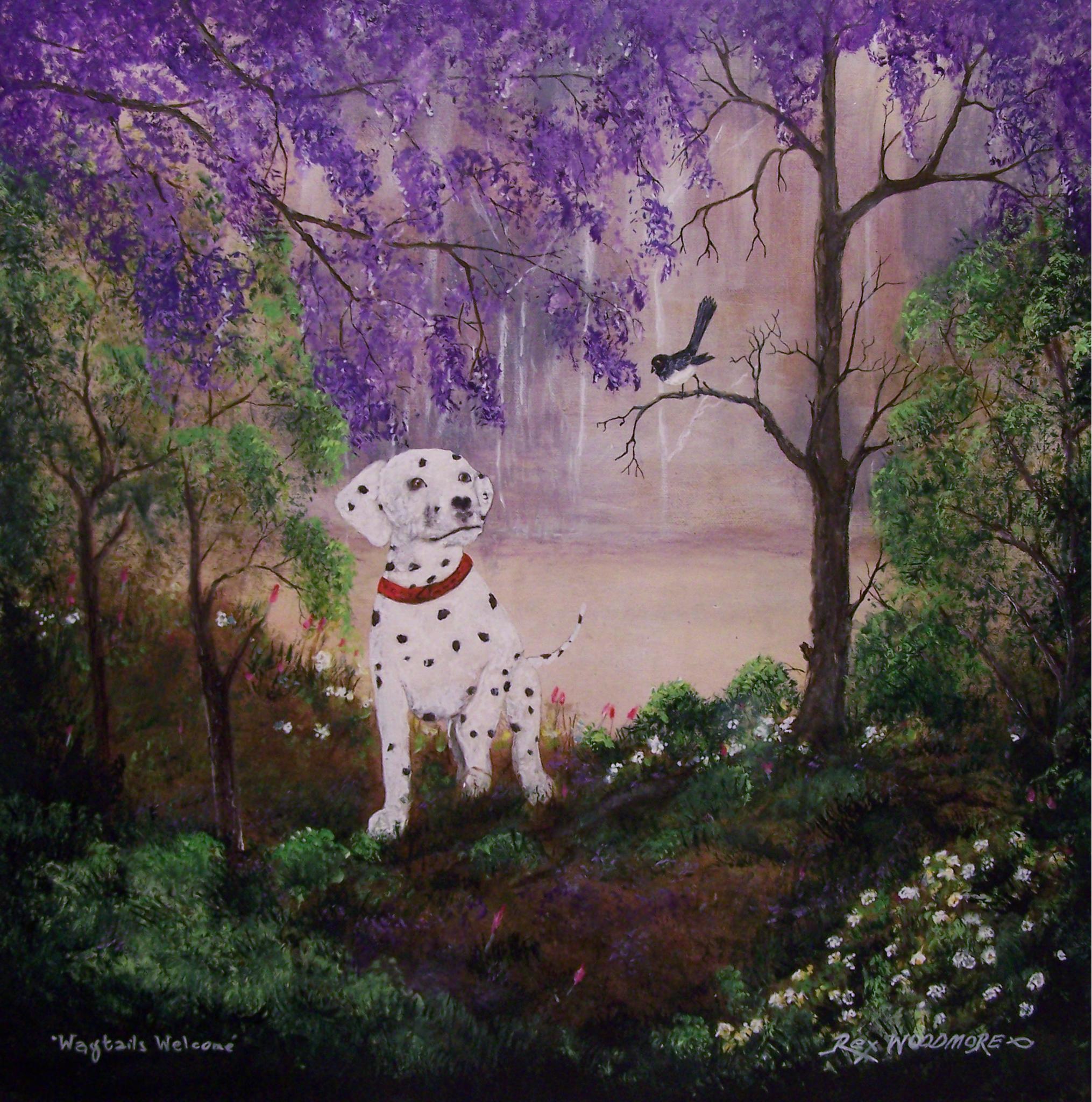Acrylic Painting by Rex Woodmore titled Wagtails Welcome