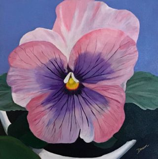 An Acrylic painting by Dawn Luttrell in the Realist style  depicting Flowers with main colour being Pink and titled Pansy