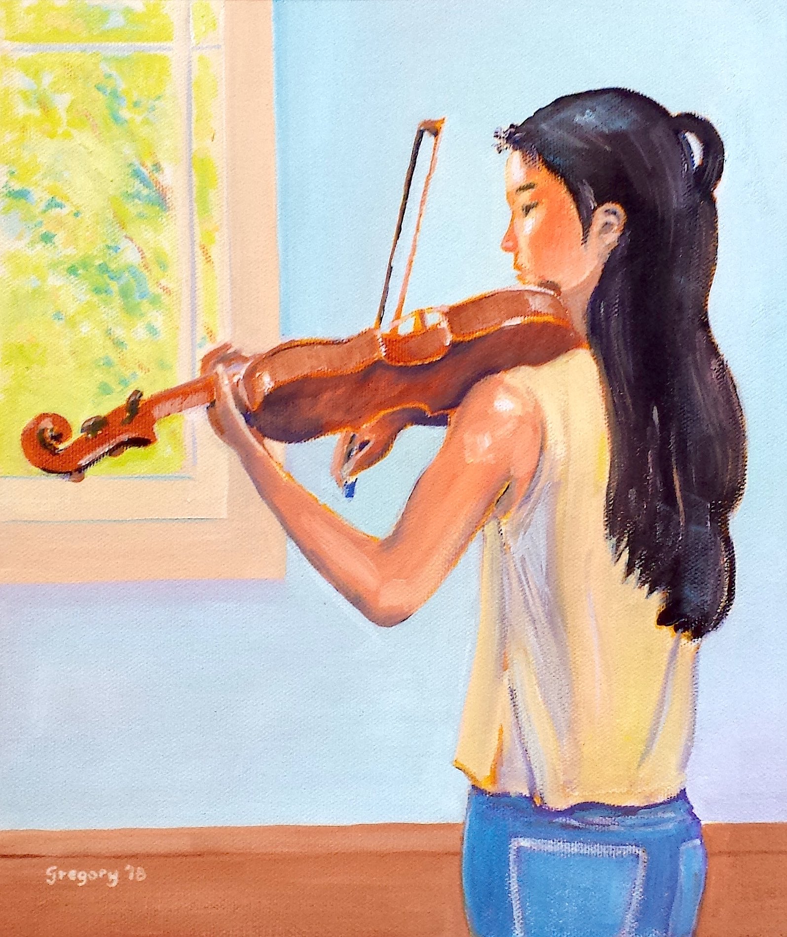 Acrylic Painting by Gregory Pastoll titled Violinist Practising