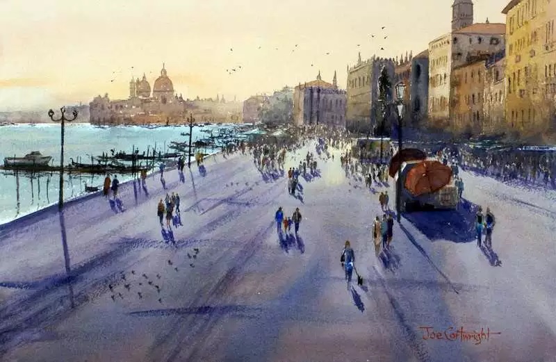 Watercolour Painting by Joe Cartwright titled Towards St Marks Plaza, Venice