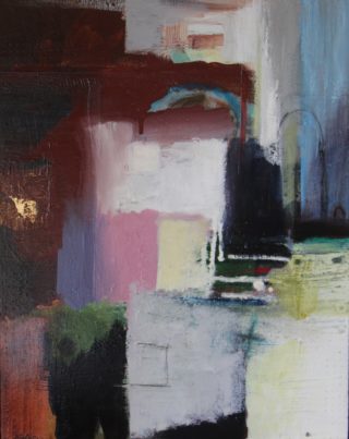 An Acrylic painting by Marian Alexopoulos in the Abstract style  with main colour being Black Blue and Brown and titled Laneway Lipari
