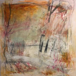 A Mixed Media painting by Rhonda Campbell in the Abstract style  with main colour being Brown Ochre and Orange and titled Winter Vines