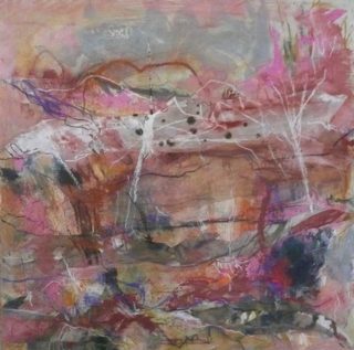 A Mixed Media painting by Rhonda Campbell in the Abstract style  with main colour being Blue Grey and Pink and titled Dunes