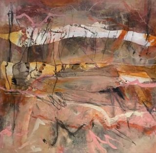 A Mixed Media painting by Rhonda Campbell in the Abstract style  with main colour being Brown Cream and Ochre and titled Snowlines