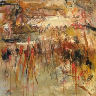 A Mixed Media painting by Rhonda Campbell in the Abstract style  with main colour being Black Brown and Ochre and titled Cumbungi