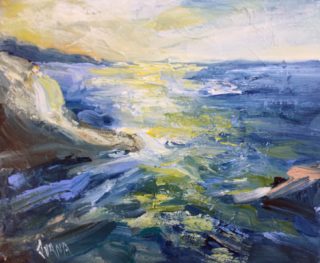 An Acrylic painting by IVANA PINAFFO in the Contemporary style  Rocks Sea and Water with main colour being Blue and titled SEASCAPE #1