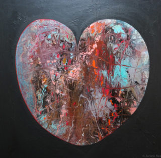 An Acrylic painting by Janine Rea in the Abstract style  with main colour being Black and Red and titled Mixed Emotions