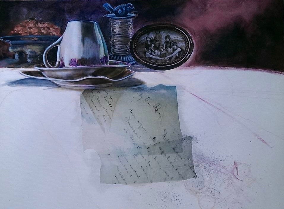 Mixed Media Painting by Victoria Fitzpatrick titled A Letter for Rose