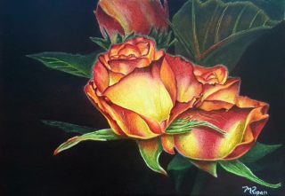 A Coloured Pencils painting by Michelle Ripari in the Realist style  depicting Flowers with main colour being Green Olive and Orange and titled True Beauty