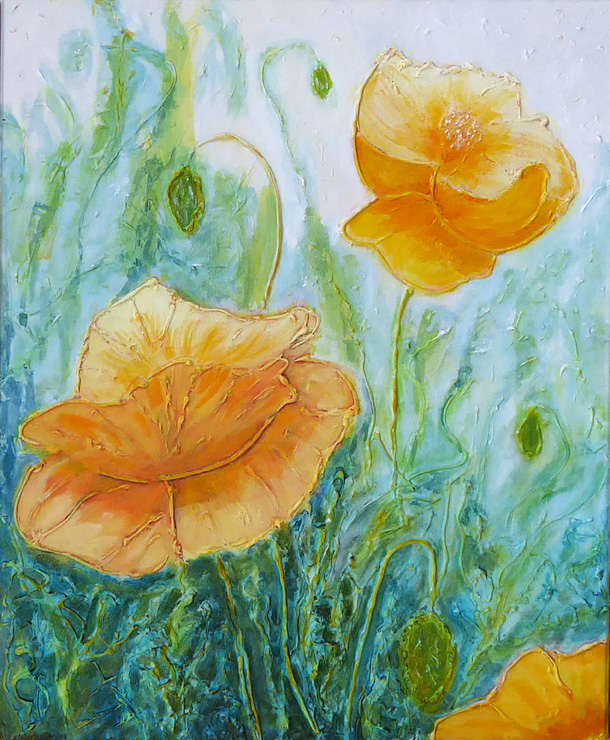 Mixed Media Painting by Alex titled Yellow Poppies