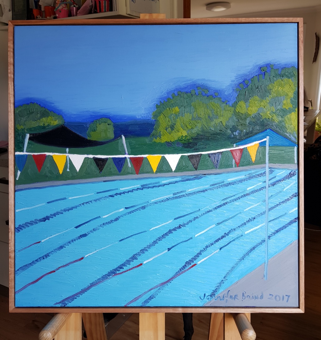 Oil Painting by Jennifer Baird titled Tumut Memorial Pool