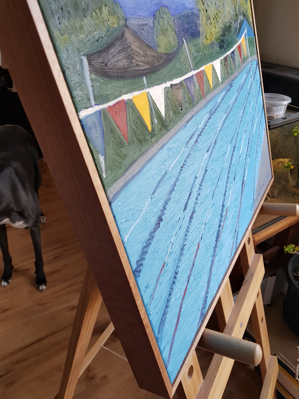 Oil Painting by Jennifer Baird titled Tumut Memorial Pool