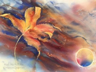 A Watercolour painting by Marion Chapman in the Contemporary style  depicting Still Life Bush Fantasy and Trees with main colour being Brown Gold and Ochre and titled Push me, Pull me