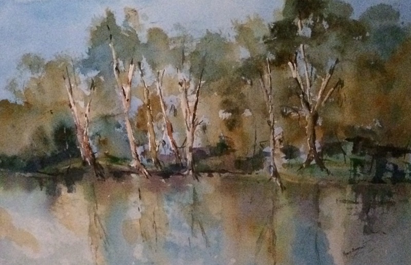 Watercolour Painting by Margaret Morgan Watkins titled Reflections Lake Benalla