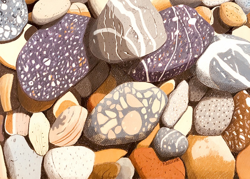 Coloured Pencils Painting by Richard Klekociuk titled North West Tasmanian Stones