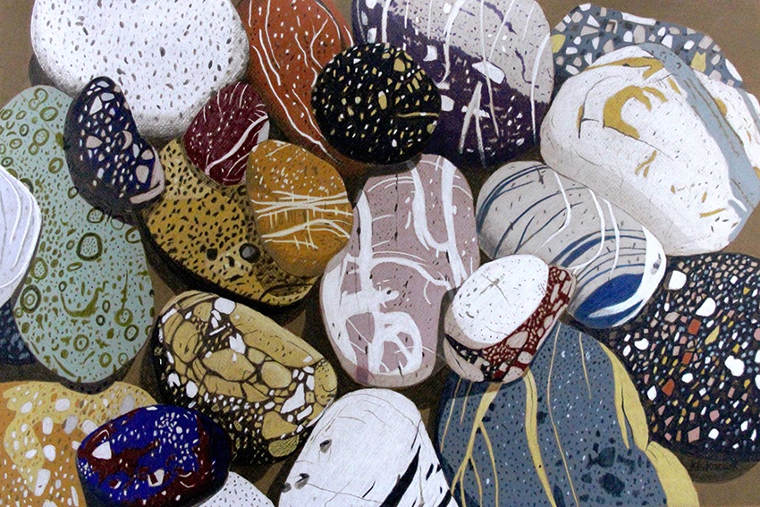 Coloured Pencils Painting by Richard Klekociuk titled Coastal Rocks