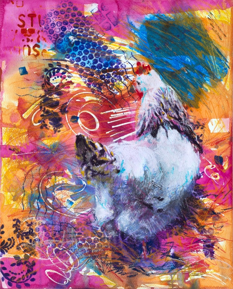 Mixed Media Painting by Tricia Reust titled Chook Straw