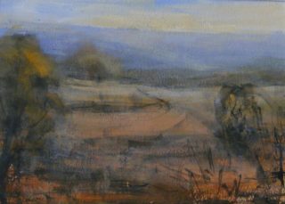 An Acrylic painting by Trish Bennett in the Contemporary style  depicting Landscape Outback with main colour being Brown and titled Into Nature