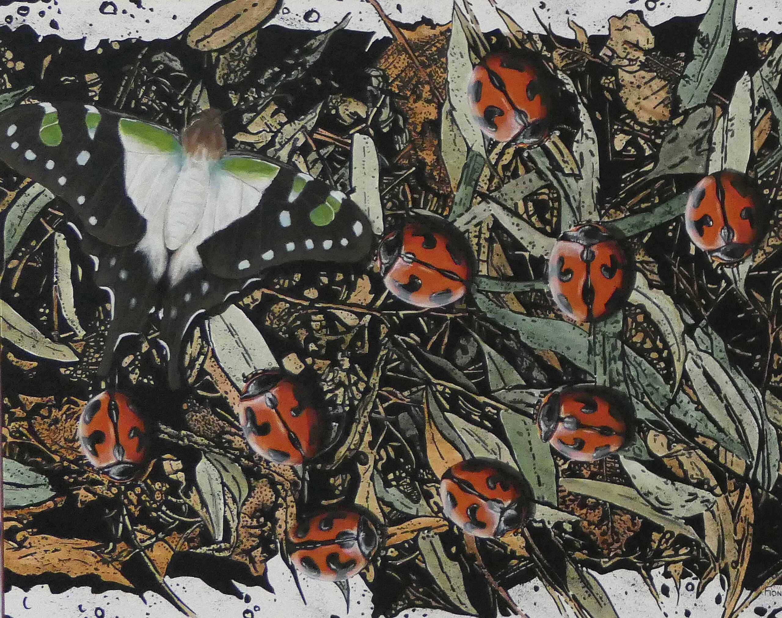 Acrylic Painting by Fiona Groom titled Busy Bugs