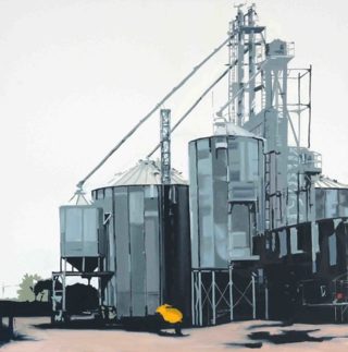 An Oil painting by Karen Bloomfield in the Contemporary Realist style  depicting Industrial and Machinery with main colour being Grey and titled Tintown