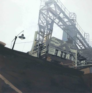 An Oil painting by Karen Bloomfield in the Contemporary Realist style  depicting Industrial and Machinery with main colour being Grey and titled A Track tion