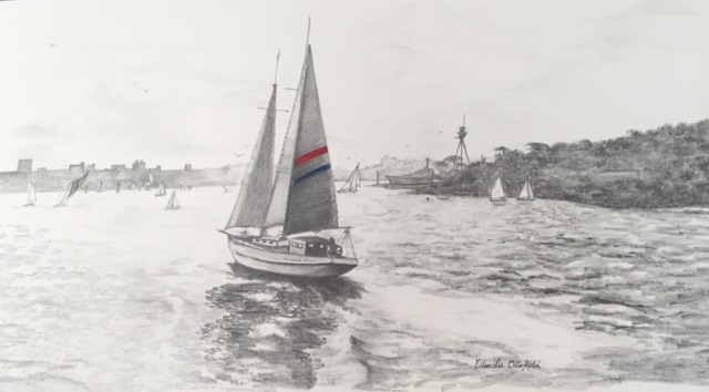 Pencil Painting by Ellen Lee Osterfield titled Sydney Harbour 1963
