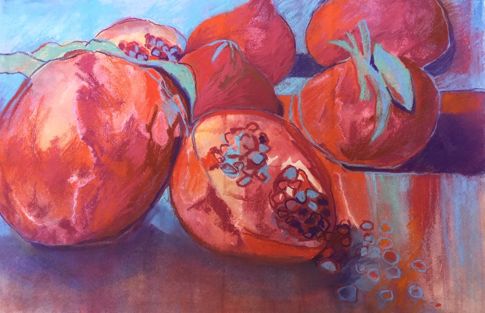 Mixed Media Painting by Diana Bradshaw titled Pomegranates Two