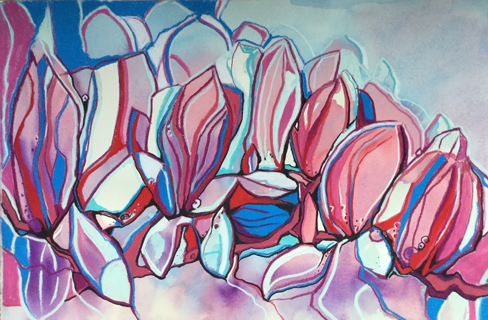 Mixed Media Painting by Diana Bradshaw titled Magnolias