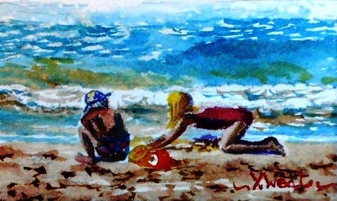 Acrylic Painting by Yvonne West titled Beach Fun