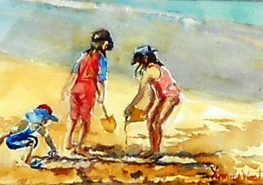 Acrylic Painting by Yvonne West titled Day at the Beach