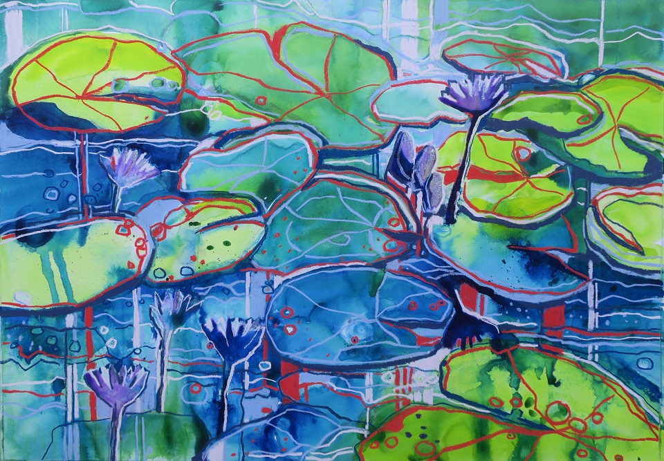Mixed Media Painting by Diana Bradshaw titled Lily Pond - Fraser Island