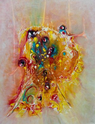 An Acrylic painting by Janine Rea in the Abstract style  depicting  with main colour being Blue Cream and Orange and titled Untitled_1808