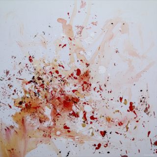 An Acrylic painting by Janine Rea in the Abstract Expressionist style  Garden with main colour being Cream Orange and Red and titled Autumn
